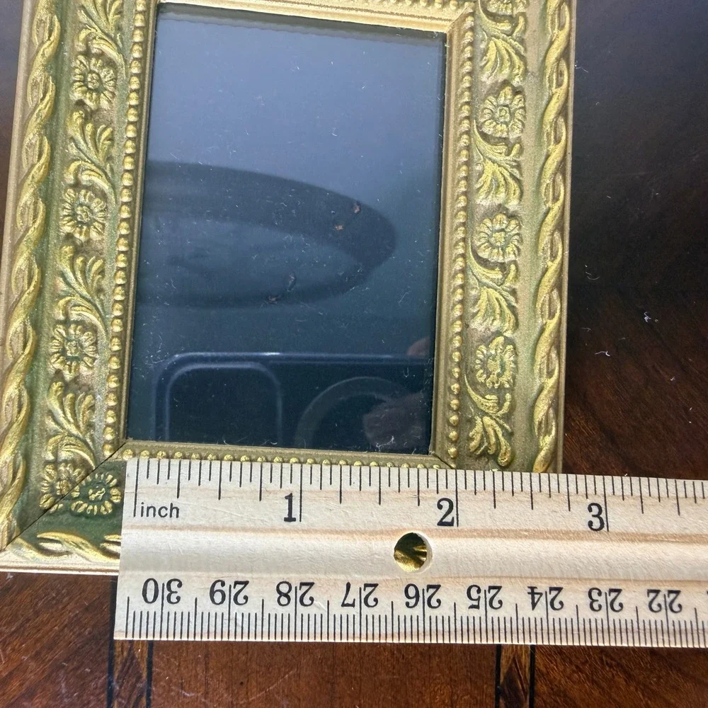 Vintage Ornate Floral Gold Green Picture Frame Size‎ 3x2 Grandmillennial Baroque